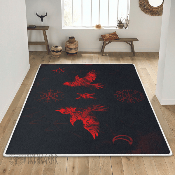 Raven And Vegvisir Art Viking Area Rug