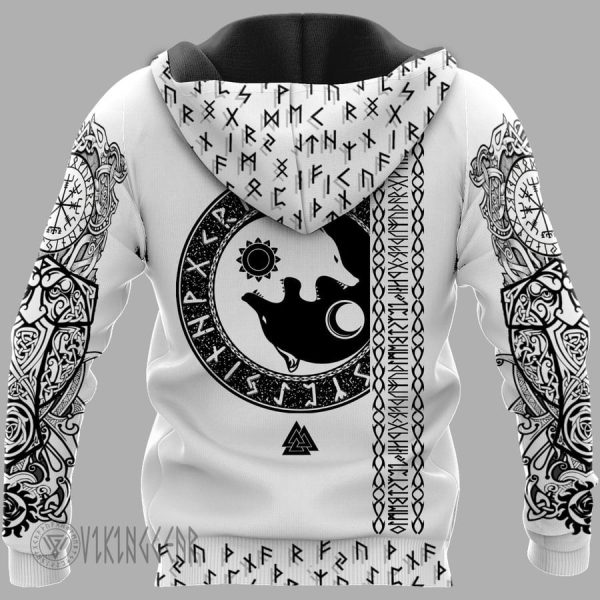 Raven And Wolf White Viking Hoodie