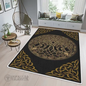 Raven And Yggdrasil Tree Of Life Viking Area Rug