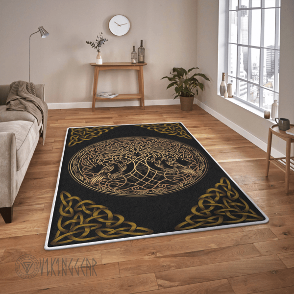 Raven And Yggdrasil Tree Of Life Viking Area Rug