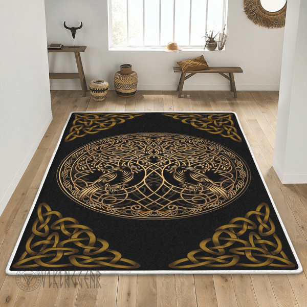 Raven And Yggdrasil Tree Of Life Viking Area Rug