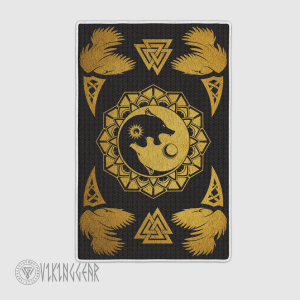 Raven And Ying Yan Wolves Gold Viking Area Rug