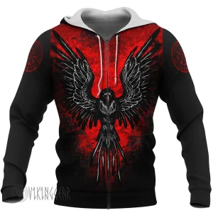 Raven In Fire Viking Hoodie