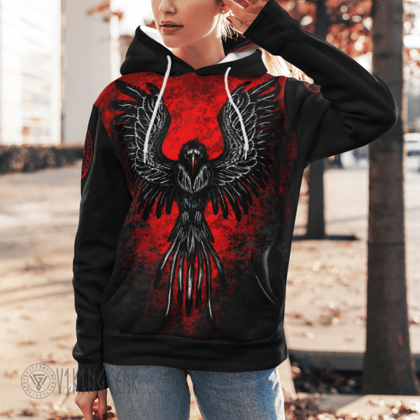 Raven In Fire Viking Hoodie