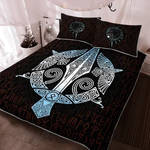 Raven Odin's Spear Gungnir Viking Quilt Set