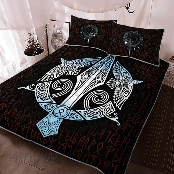 Raven Odin's Spear Gungnir Viking Quilt Set