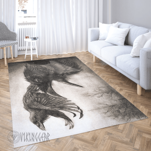 Raven Of Odin Huginn and Muninn Viking Area Rug