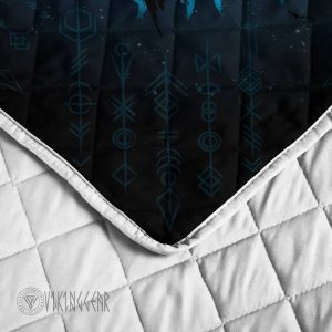 Raven Silhouette And Rune Viking Quilt Set