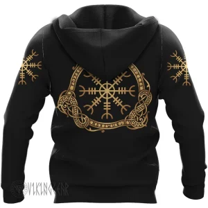 Raven The Helm of Awe Viking Hoodie Golden Design