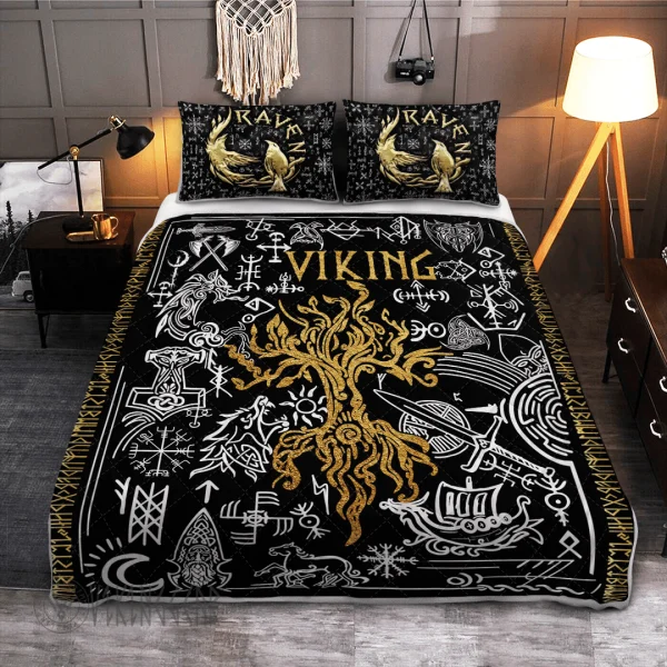 Raven Tree Of Life Yggdrasil Viking Quilt Set