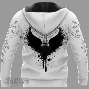 Raven Vegvisir Art Viking Hoodie With White Color