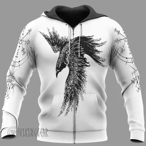 Raven Vegvisir Art Viking Hoodie With White Color