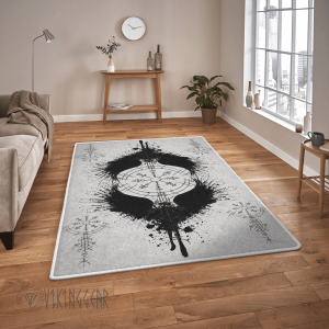 Raven Vegvisir Black Design Viking Area Rug