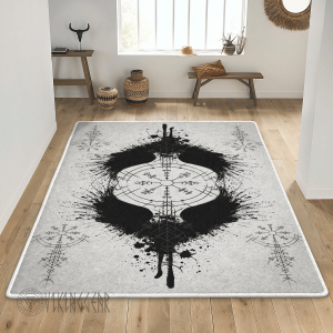 Raven Vegvisir Black Design Viking Area Rug