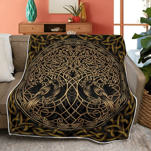 Raven Viking And Tree Yggdrasil - Viking Quilt