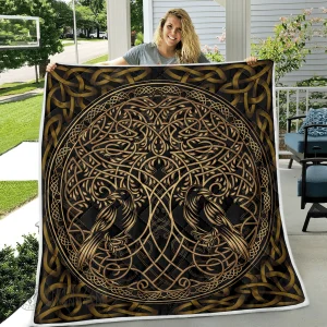 Raven Viking And Tree Yggdrasil - Viking Quilt