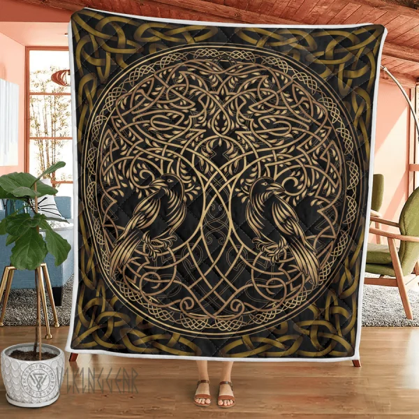 Raven Viking And Tree Yggdrasil - Viking Quilt