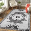 Raven and Runic Black Design On White Viking Area Rug