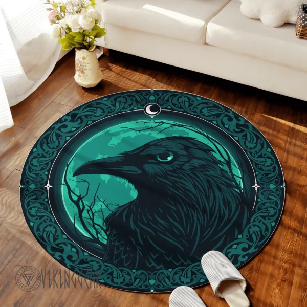 Ravens in Celtic and Norse Mythology Round Carpet | Viking Round Carpet