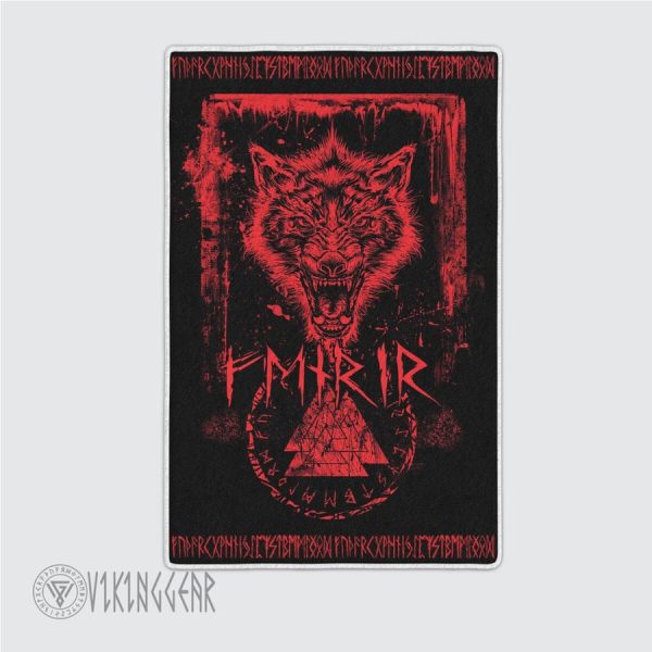 Rune And Fenrir Red Design Viking Area Rug