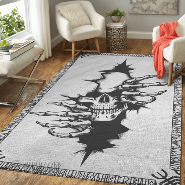 Rune And Skull Black Design Viking Area Rug