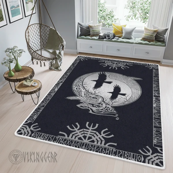 Runic And Raven Art Viking Area Rug