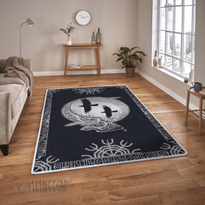 Runic And Raven Art Viking Area Rug