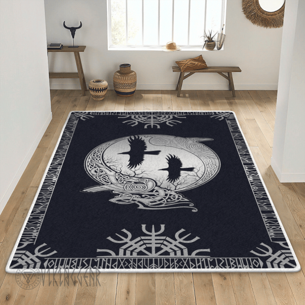 Runic And Raven Art Viking Area Rug