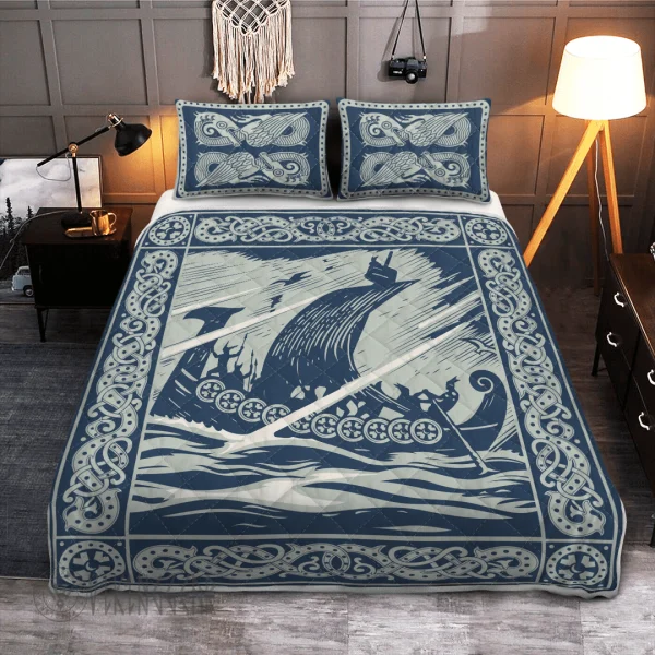 Ship Painting Art Viking Quilt Set