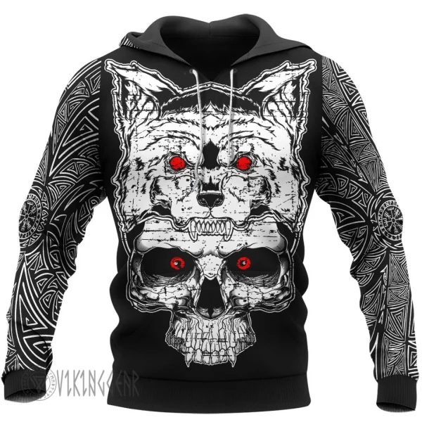 Skull Disguised As A Wolf Viking Hoodie Spooky Design