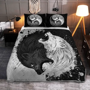 Splatter Painting Yinyang Skoll and Hati Viking Quilt Set