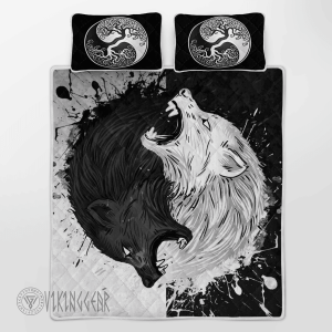 Splatter Painting Yinyang Skoll and Hati Viking Quilt Set