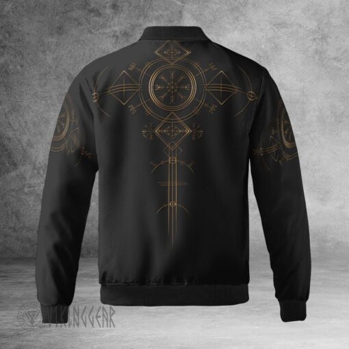 The Helm Of Awe Gold Viking Bomber Jacket Symbol Of Protection And Power