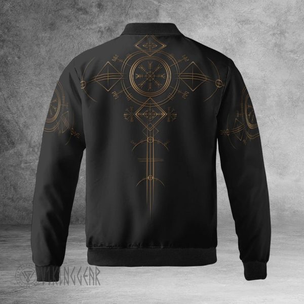 The Helm Of Awe Gold Viking Bomber Jacket Symbol Of Protection And Power