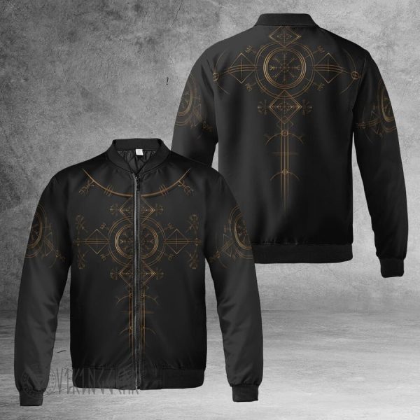 The Helm Of Awe Gold Viking Bomber Jacket Symbol Of Protection And Power