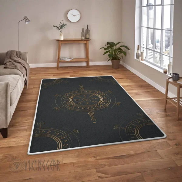 The Helm of Awe Symbol Gold Viking Area Rug