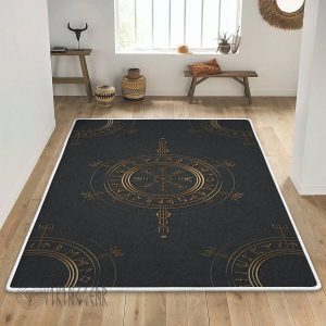 The Helm of Awe Symbol Gold Viking Area Rug