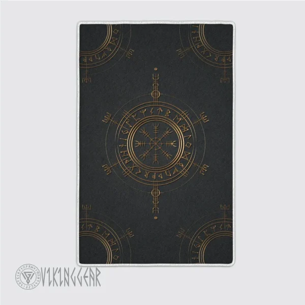 The Helm of Awe Symbol Gold Viking Area Rug