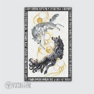 The Sons of Fenrir Hati and Skoll Painting Viking Area Rug