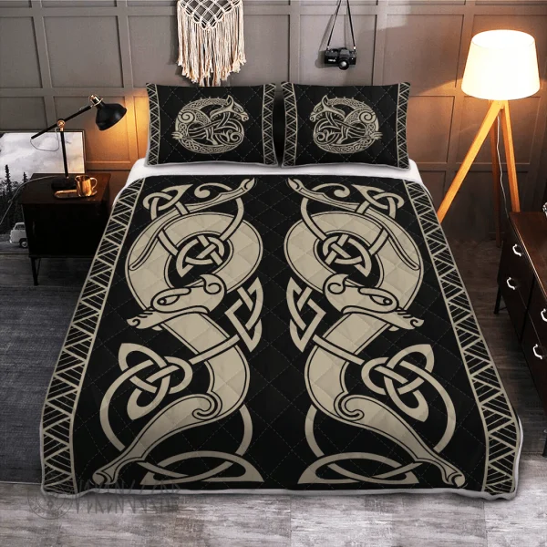 The Sons of Fenrir Skoll and Hati Stylized Art Viking Quilt Set