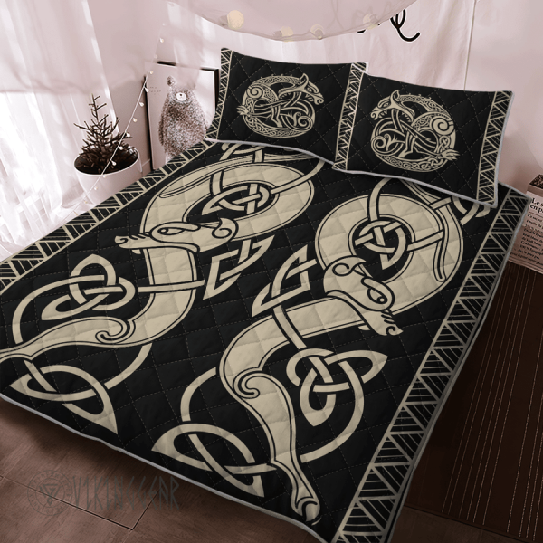 The Sons of Fenrir Skoll and Hati Stylized Art Viking Quilt Set