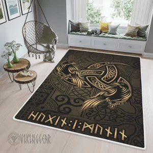 The Triple Horn of Odin Hugin and Munin Viking Area Rug