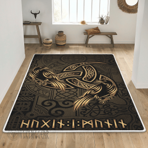 The Triple Horn of Odin Hugin and Munin Viking Area Rug