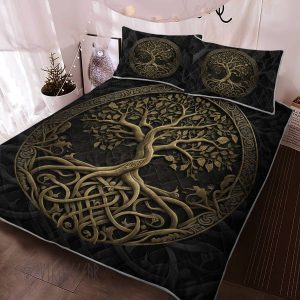 The tree of Life Yggdrasil Celtic ornament in a circle Viking Quilt Set