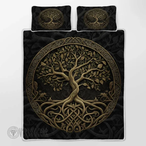 The tree of Life Yggdrasil Celtic ornament in a circle Viking Quilt Set