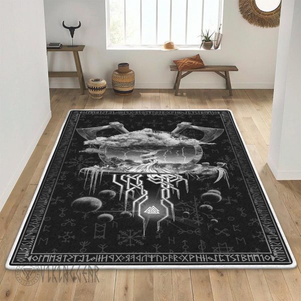 Tree Of Life Yggdrasil And Axe Viking Area Rug