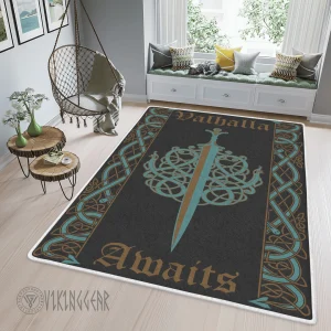 Ulfberht Sword Valhalla Awaits Viking Area Rug