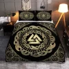 Valknut In Nordic Pattern Golden Color Design Viking Quilt Set