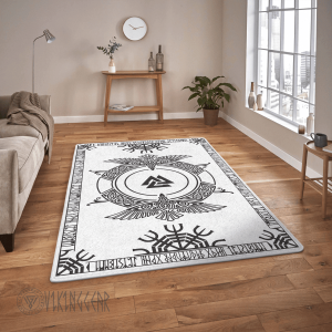 Valknut Symbol And Raven White Viking Area Rug