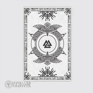 Valknut Symbol And Raven White Viking Area Rug